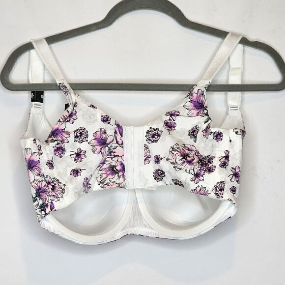 50D Torrid Balconette Bra Back Smoothing Full Coverage Purple Floral Wired Lined - Picture 4 of 8